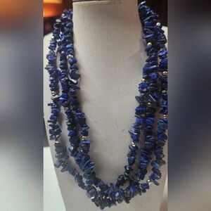 Vintage 925 Sterling Silver Beaded Lapiz Necklace 19.5"